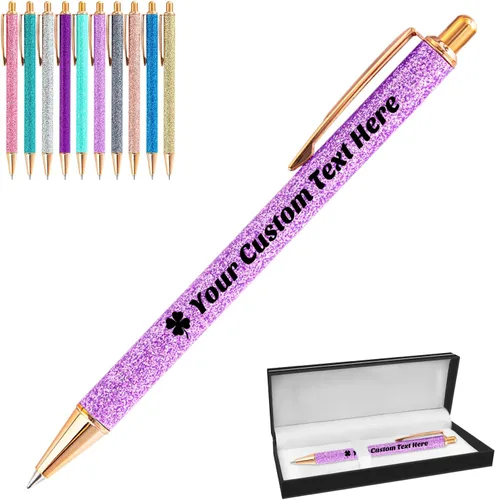 Miniatura 71 de 10 bolígrafos personalizados con purpurina, bolígrafos impresos personalizados a granel, bolígrafos retráctiles de tinta negra para graduación