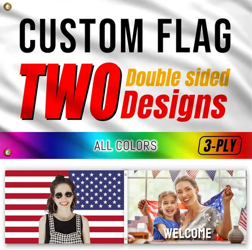 Miniatura 7 de Bandera personalizada de alta resistencia de 2 x 3 pies – Banderas personalizadas para exteriores – Diseña tu propio logotipo, imagen, foto y texto