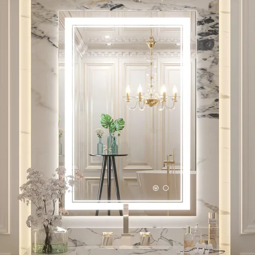 Miniatura 10 de Keonjinn Espejo LED para baño de 39.76 x 24.01 pulgadas, espejo de baño frontal y retroiluminado con luces, vidrio templado HD, 3 luces