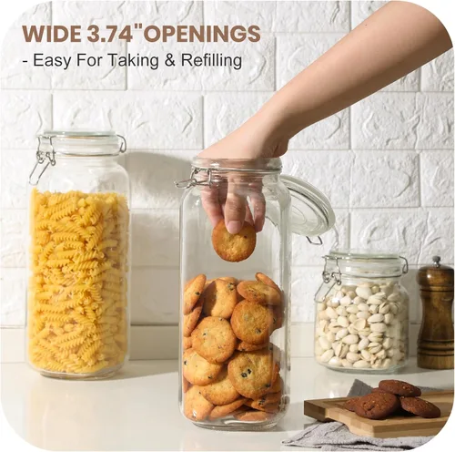 Miniatura 4 de VITEVER [Más alto] Tarros de vidrio de 92 onzas con tapa hermética, tarros grandes de vidrio para almacenamiento de alimentos, paquete de 3 tarros