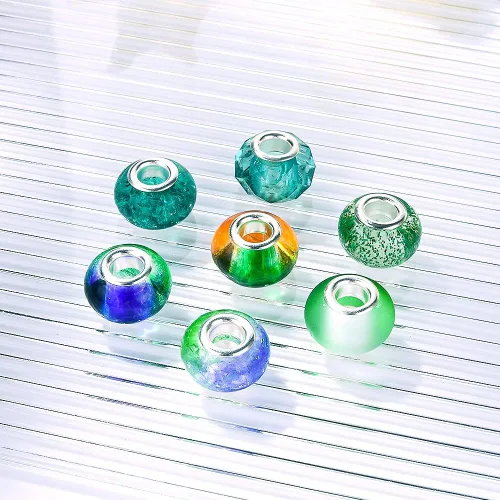 Miniatura 2 de 60 piezas de cuentas europeas surtidas con núcleo de cobre, espaciador de resina de agujero grande, sin núcleo de cobre, cuentas lampwork coloridas