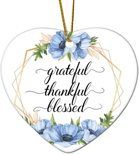 Miniatura 12 de Adornos de Navidad con cita de corona de flores, adorno ovalado de porcelana de Grateful Thankful Blesed, decoración de árbol de Navidad, regalos