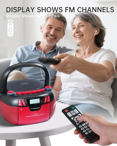 Miniatura 6 de Reproductor de CD Boombox con Bluetooth y reproductor de casete Radio AM/FM portátil, entrada MP3/USB/AUX, sistema de sonido estéreo