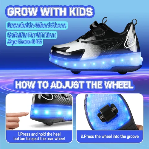 Miniatura 6 de Zapatos para niños con ruedas - 4 en 1 Zapatos con ruedas iluminados con luces LED recargables por USB para regalos de Navidad y escuela