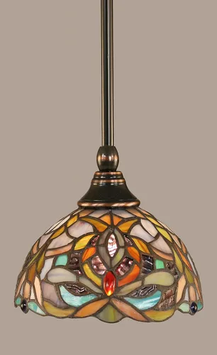 Miniatura 35 de Toltec Lighting Tallo Colgado Mini colgante, acabado de cobre negro, 3.5" cuadrado humo burbuja vidrio