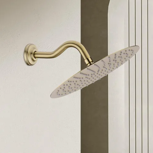 Miniatura 2 de Brazo de ducha curvo en forma de "S" de 8 pulgadas con brida, extensión de cabezal de ducha de acero inoxidable de repuesto, brazo de tubo de Oro