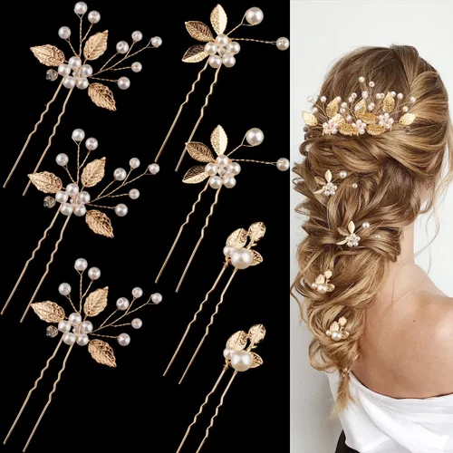 Miniatura 8 de 7 horquillas para el cabello de boda, hoja dorada, tocado de novia, perlas, accesorios para el cabello, accesorios para el cabello, accesorios
