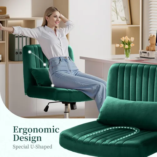 Miniatura 6 de Warmiehomy Silla de oficina cruzada de terciopelo con ruedas, silla de escritorio de lujo con patas cruzadas para dormitorio, silla de computadora