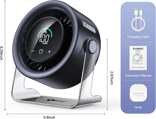 Miniatura 9 de USB Desk Fan for Bedroom: 100 Speeds Digital Display Quiet Portable Fan with Turbo Airflow, 120° Rotating Small Rechargeable Battery Desktop &