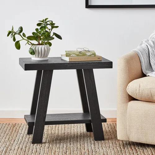 Miniatura 2 de Roundhill Furniture Athens Mesa Auxiliar Contemporánea de Madera con Estante, Negro
