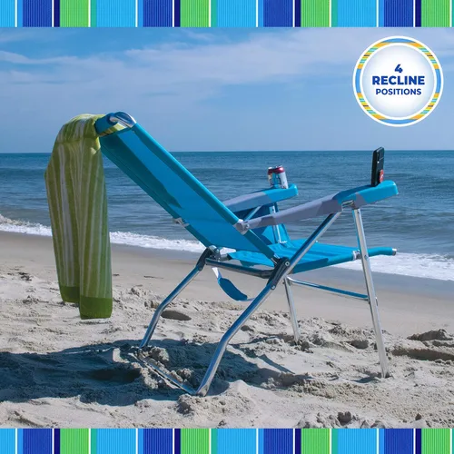 Miniatura 5 de Rio Brands Silla plegable de 4 posiciones de altura extendida de 17 pulgadas, para playa, campamento, césped, turquesa