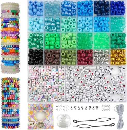 HardyGuo - Cuentas de poni de 24 colores con letras para hacer pulseras de amistad, adecuadas para principiantes, como regalo (6 x 9 cuentas de cubo