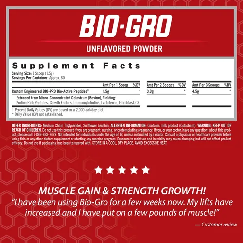 Miniatura 2 de iSatori BIO-GRO Amplificador de síntesis de proteínas, para recuperación muscular y crecimiento, suplemento de calostro y sin estimulantes mejorado