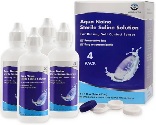 Oculus Curae Aqua Naina Solución salina – Enjuague estéril sin conservantes para lentes de contacto suaves, duras y permeables a los gases –