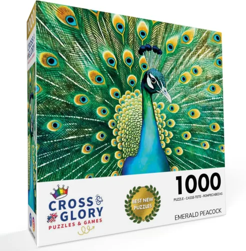 Miniatura 3 de Cross & Glory - Pavo real esmeralda - Rompecabezas de 1000 piezas para adultos Obras de arte coloridas de animales 20 x 27 pulgadas Acabado