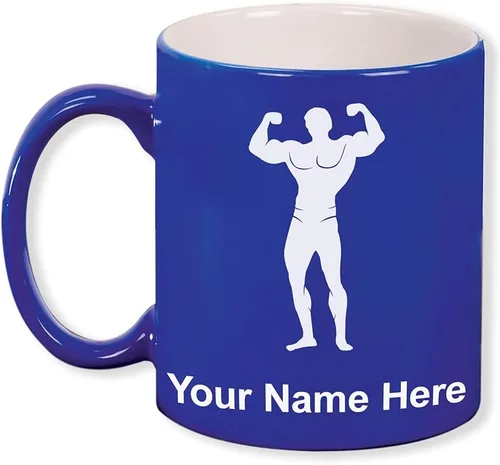 Miniatura 9 de LaserGram Taza de café redonda de cerámica de 11 oz, culturista, grabado personalizado incluido (negro)