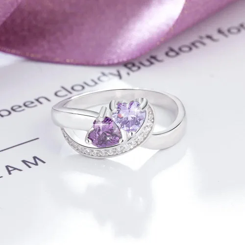 Miniatura 5 de Wendy Made Anillos de promesa personalizados para ella, anillo de pareja para mujer, anillos personalizados con nombre de madre e hija con 2 piedras