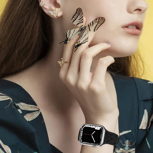 Miniatura 5 de 4 PAQUETE Bandas de silicona grabadas compatibles con correa de Apple Watch de 40 mm, 38 mm, 41 mm, 42 mm, 44 mm, 45 mm, 46 mm, 49 mm, correa