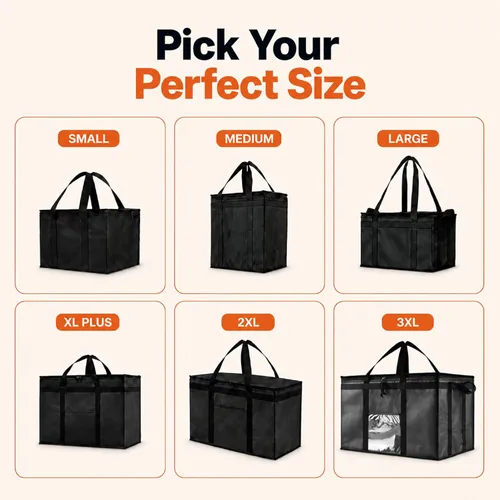 Miniatura 9 de NZ home Bolsa térmica XXL aislada y calentador de alimentos para entrega y compras de comestibles con parte superior con cremallera, color negro