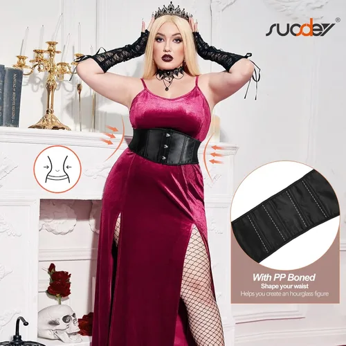 Miniatura 45 de SUOSDEY Cinturón de corsé de jacquard para mujer, corsé pirata steampunk renacentista con cordones y cordones