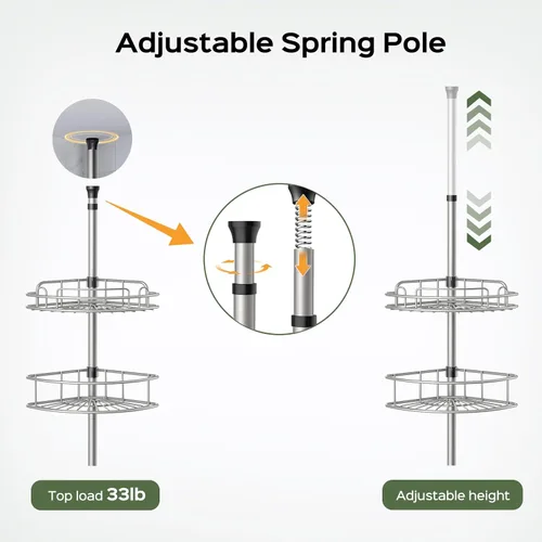 Miniatura 4 de HAMITOR Organizador de Ducha de Esquina con Barra de Tensión: Estanterías Ajustables de 4 Niveles Resistente a la Oxidación - 120-206 Cm Instalación