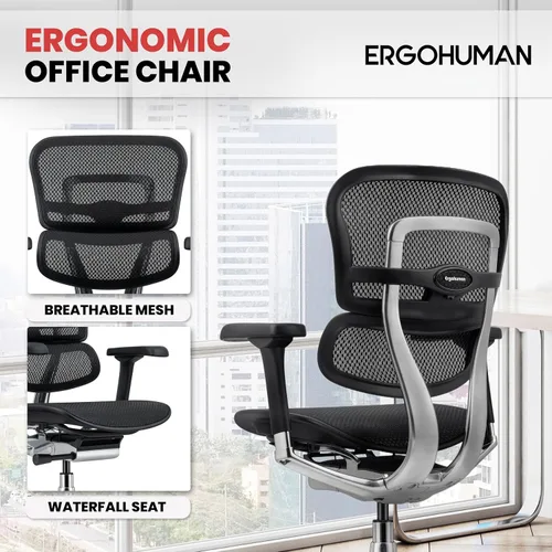 Miniatura 4 de Eurotech Seating Ergohuman Silla giratoria de malla con respaldo medio, color negro