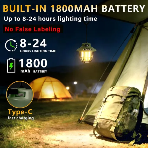 Miniatura 3 de Linterna de campamento de 1200 lúmenes, luz LED recargable con 4 modos de luz, linterna portátil USB al aire libre para campamento, senderismo