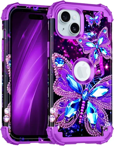 Miniatura 15 de Miqala Funda compatible con iPhone 14 Plus, que brilla en la oscuridad, tres capas, resistente, a prueba de golpes, de plástico duro, funda Amaranto