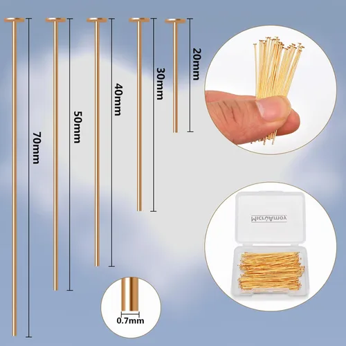 Miniatura 2 de Alfileres de cabeza plana llenos de oro de 18 quilates, 50 mm (1.96 pulgadas), 100 piezas, suministros para hacer joyas de aretes y pulseras, sin