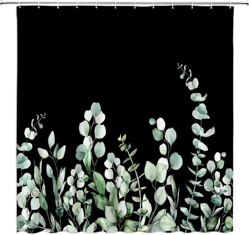 Miniatura 7 de Cortina de ducha floral negra elegante tulipán negro blanco y negro, diseño moderno de impresión artística única, juego de decoración de baño
