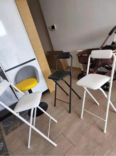 Miniatura 7 de Taburete de bar plegable con respaldo, estilo moderno/minimalista, negro/blanco, asiento de piel sintética, 3 opciones de altura: 25.5/27.5/29.5
