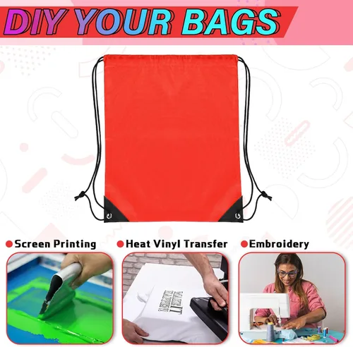 Miniatura 3 de 100 bolsas de mochila con cordón a granel, bolsas de cuerda para gimnasio, escuela, viajes, regalos de bricolaje, Rojo
