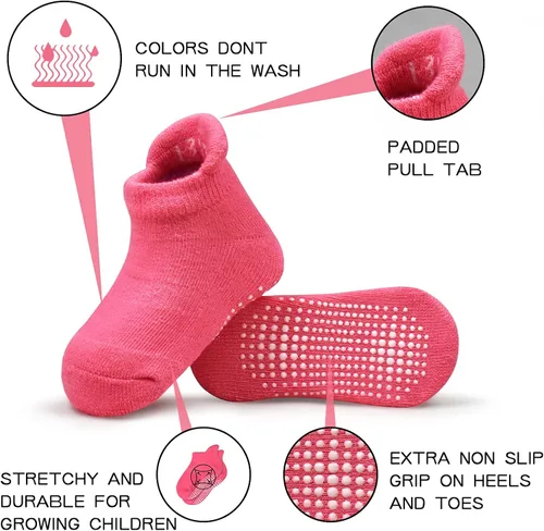 Miniatura 4 de Calcetines antideslizantes para niños pequeños, 12 pares de calcetines de agarre para niños y niñas, calcetines antideslizantes para niños de 1 a 7