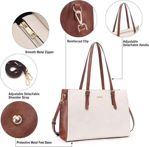 Miniatura 5 de CLUCI Bolsa de cuero para laptop de 15.6 pulgadas, maletín para mujer, bolso de hombro grande para oficina, escuela, viajes