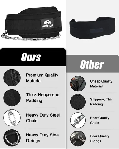 Miniatura 8 de Seektop Dip Belt With Chain for Weightlifting - Neoprene Waist Belt for GYM Workout, Pull Ups, Crossfit, Weight Lifting, Squat, Training, Fitness