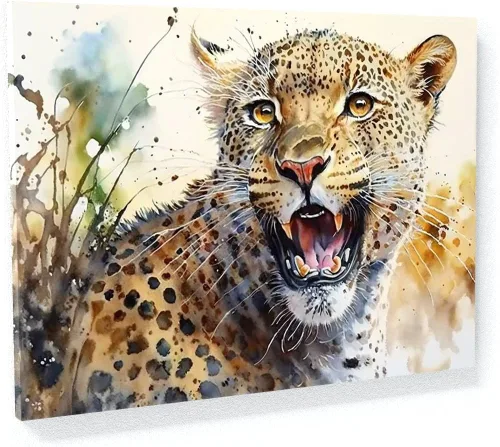 Miniatura 12 de Sense Canvas Arte en lienzo con retrato de leopardo verde 2 – Decoración del hogar para pared, póster grande 40 x 30 / 0.75 pulgadas