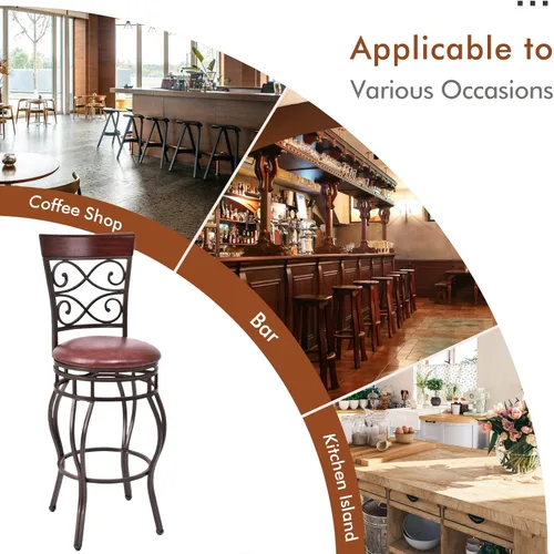 Miniatura 8 de Taburete de bar giratorio de 30 pulgadas de altura de asiento, taburetes de bar giratorios de 360 grados con asiento acolchado de cuero, sillas