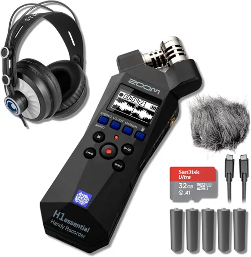 Miniatura 8 de Zoom H1essential - Grabadora de audio portátil de 2 pistas y 32 bits con micrófono Lavalier GO Lav, 5 baterías AAA, cable USB-C a USB-C y tarjeta