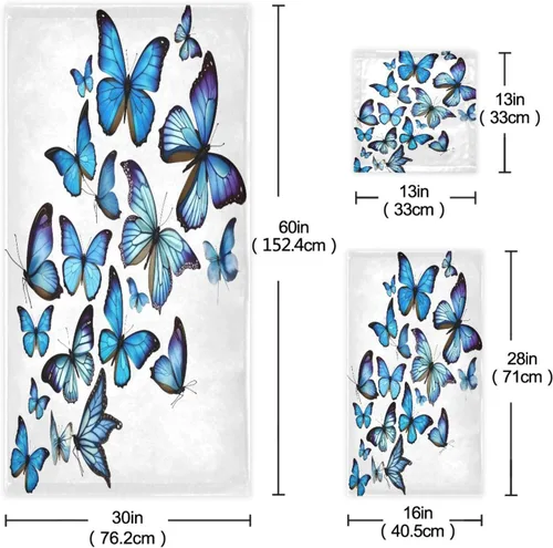 Miniatura 3 de ALAZA Juego de 3 toallas de baño con diseño de mariposas azules, 1 toalla de baño, 1 toalla de mano, 1 toallita suave, multiusos, para baño, hotel