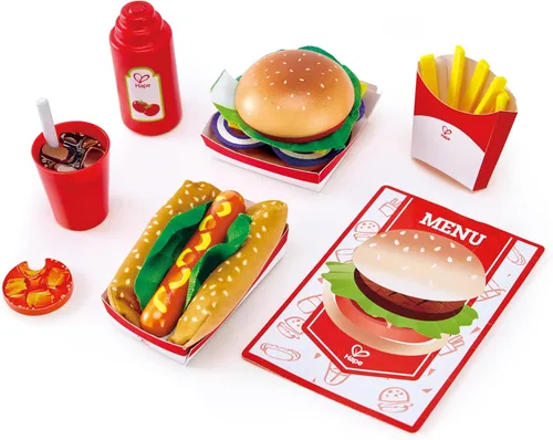 Miniatura 9 de Hape Juego de madera de pizza perfecto para cocina de niños, horno de pizza 2 en 1 y caja de entrega, 29 piezas de juego de simulación para niños