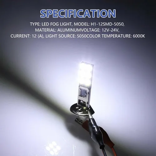 Miniatura 6 de 4 lámparas antiniebla LED H1 para automóvil, 2.4 pulgadas x 0.4 pulgadas, metal súper brillante 12SMD-5050 chip Plug and Play, bombillas LED de haz