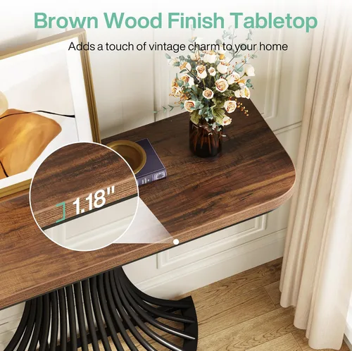 Miniatura 7 de Tribesigns Mesa de consola, mesa de entrada industrial con base geométrica de metal, mesa decorativa de sofá pequeño de 39 pulgadas para entrada
