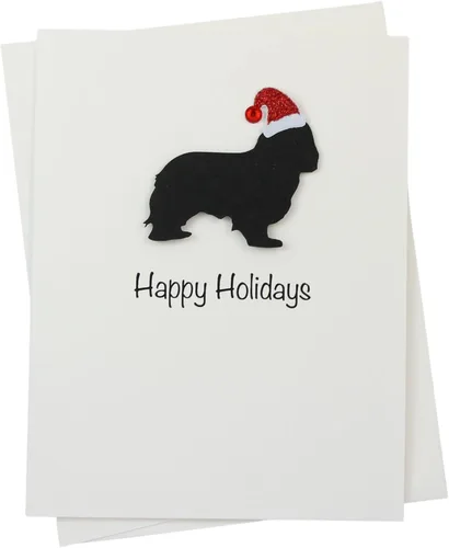 Miniatura 11 de Black Doodle Bernedoodle - Tarjetas de Navidad (10 unidades), hechas a mano, base blanca, perro con sombrero de Papá Noel Negro
