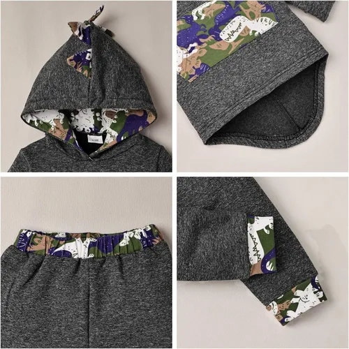 Miniatura 5 de FOCUTEBB Conjunto de ropa para bebé niño a cuadros para otoño e invierno, de manga larga, sudadera con capucha y pantalones