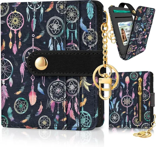 Miniatura 35 de Jogjam Cartera pequeña para mujer, Rfid delgada y compacta para tarjetas de crédito, billetera plegable de piel sintética, bolsillo con cremallera