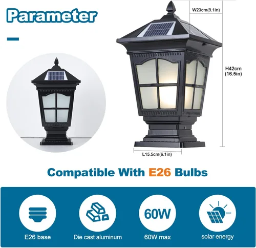 Miniatura 7 de Luces solares de columna para exteriores, IP65, impermeables, externas, tricolor, atenuación, luces de poste de luz de poste de aluminio para patio