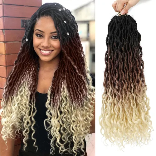 Miniatura 42 de Trenzas postizas Goddess, 6 paquetes de 18 pulgadas, cabello lacio, trenzado con ganchillo, para mujeres negras, trenzas postizas ombre con puntas