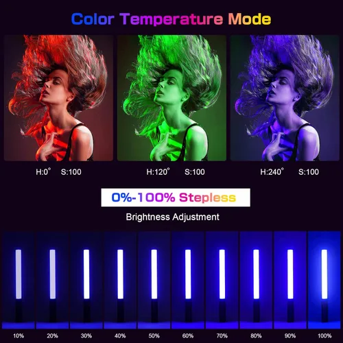 Miniatura 3 de Paquete de 2 varitas de luz LED RGB, kits de iluminación de estudio de fotografía con trípode y control remoto, varita de luz regulable