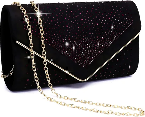 Miniatura 9 de Dasein Bolso de noche con diamantes de imitación para mujer, clutch de ante sintético, bolsos brillantes para fiestas formales, cóctel, boda, cartera