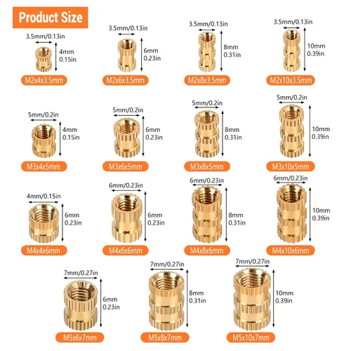 Miniatura 2 de Canitu 420 piezas de insertos roscados, M2 M3 M4 M5 hembra rosca métrica incrustación métrica tuercas surtidas kit surtido de latón inserto de calor